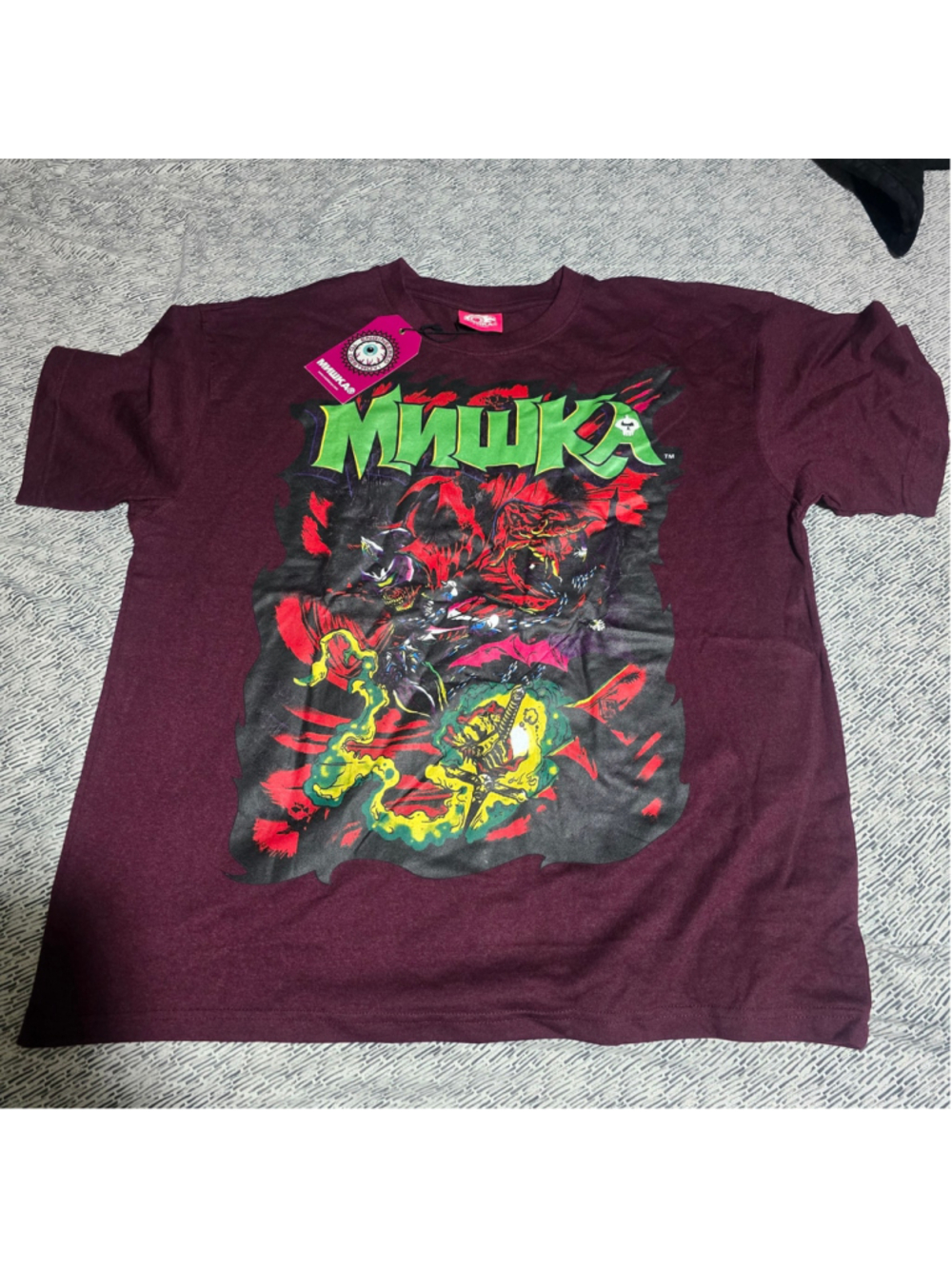 Men's Mishka Graphic Tee Shirt XL Burgundy Green